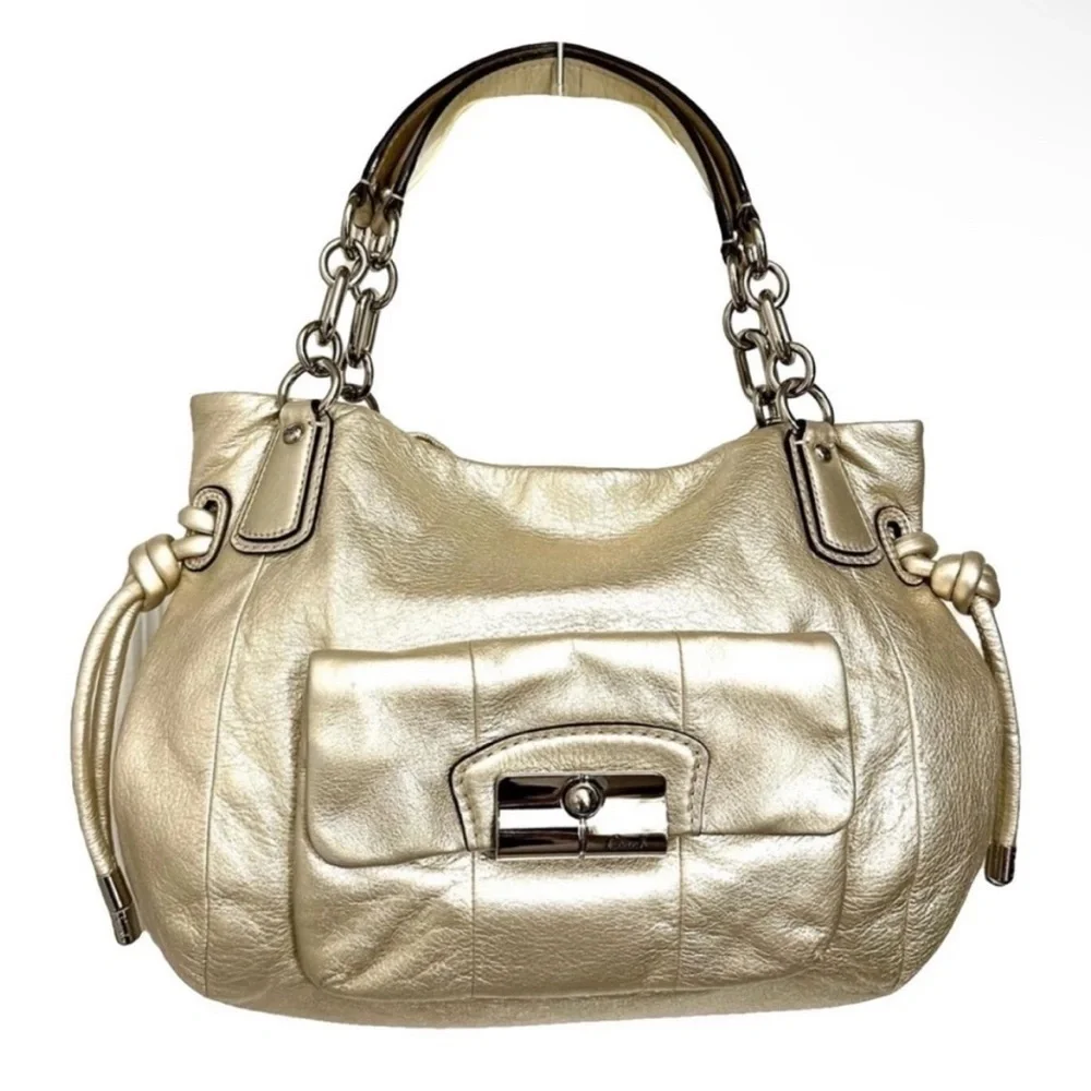 Coach Kristin 2010 Leather Metallic Silver Shoulder Bag with dust bag - Picture 2 of 8